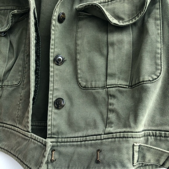 Khaki Green Cropped Denim Jacket / Medium - Picture 3 of 5